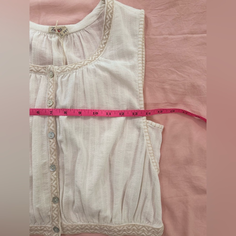 Faherty Isla Embroidered Sleeveless Top, Egert Cream, Organic Cotton, Size Small - Picture 7 of 11